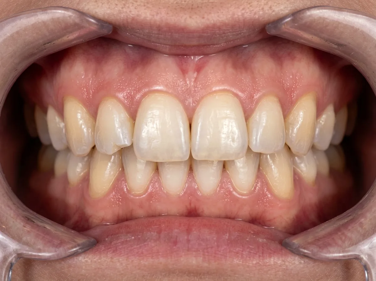 Same teeth on day 45 before food, modestly lighter ivory