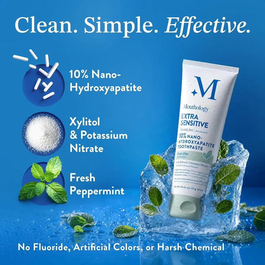 Mouthology Extra Sensitive 10% nHA tube on ice with mint
